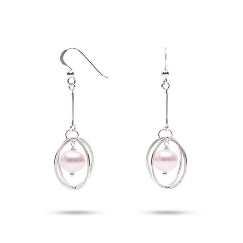 MILLENNE Minimal Freshwater Pearls Silver Beaded Hook Earrings with 925 Sterling Silver