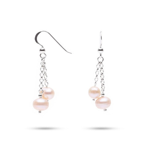 MILLENNE Millennia 2000 Freshwater Pearls Double Beaded Silver Dangle Earrings with 925 Sterling Silver