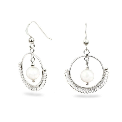 MILLENNE Millennia 2000 Freshwater Pearls Beaded Silver Hook Earrings with 925 Sterling Silver