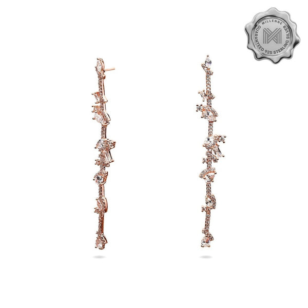 MILLENNE Made For The Night Scattered Diamond Cubic Zirconia Rose Gold Drop Earrings with 925 Sterling Silver