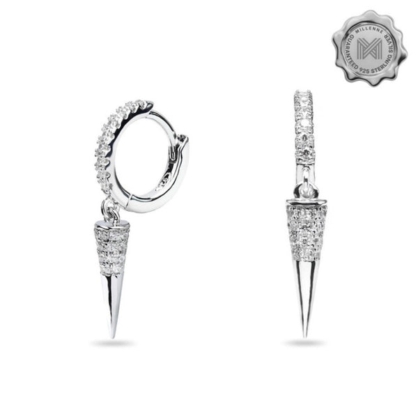 MILLENNE Made For The Night Spike Cubic Zirconia Silver Hoop Earrings with 925 Sterling Silver