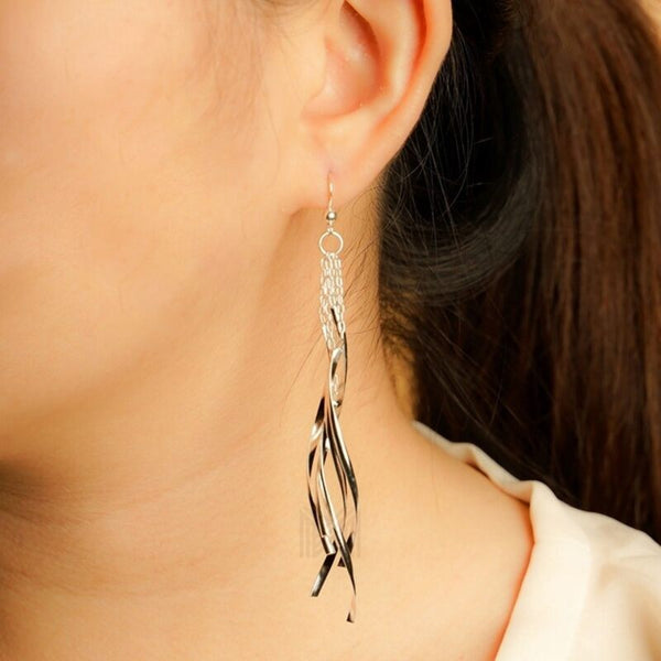 MILLENNE Millennia 2000 Spiral Thread Hook Silver Dangle Earrings with 925 Sterling Silver