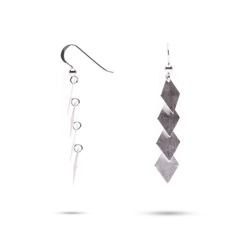 MILLENNE Millennia 2000 Matt Rhombus Hook Silver Dangle Earrings with 925 Sterling Silver