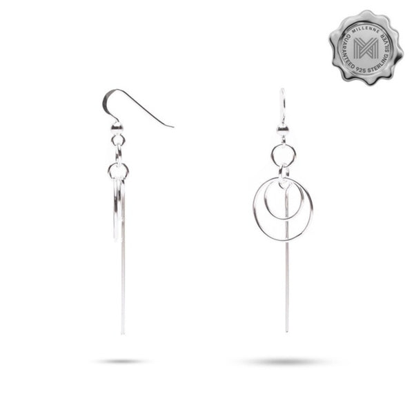 MILLENNE Millennia 2000 Circle and Bar Hook Silver Dangle Earrings with 925 Sterling Silver