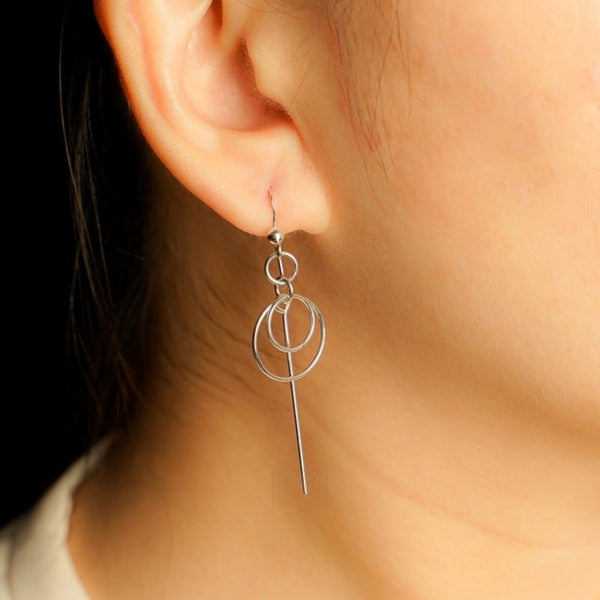 MILLENNE Millennia 2000 Circle and Bar Hook Silver Dangle Earrings with 925 Sterling Silver