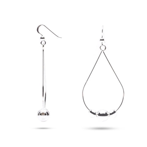 MILLENNE Minimal Pear Shape Wire Hoop with Ball Hook Silver Hook Earrings with 925 Sterling Silver