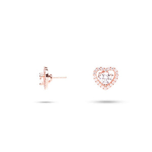 MILLENNE Made For The Night Heart Studded Cubic Zirconia Rose Gold Stud Earrings with 925 Sterling Silver