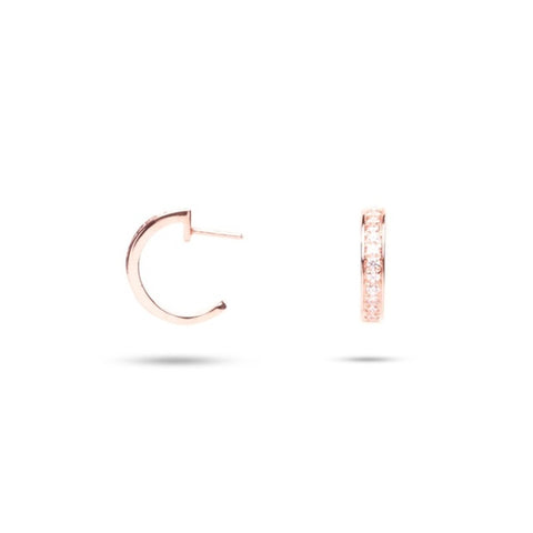 MILLENNE Made For The Night Mini Bezzeled Half Cubic Zirconia Rose Gold Hoop Earrings with 925 Sterling Silver