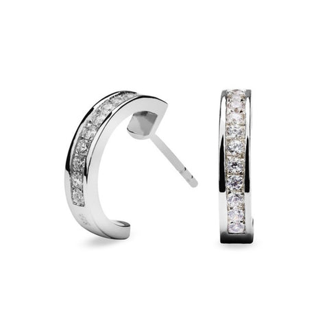 MILLENNE Made For The Night Mini Bezzeled Half Cubic Zirconia White Gold Hoop Earrings with 925 Sterling Silver