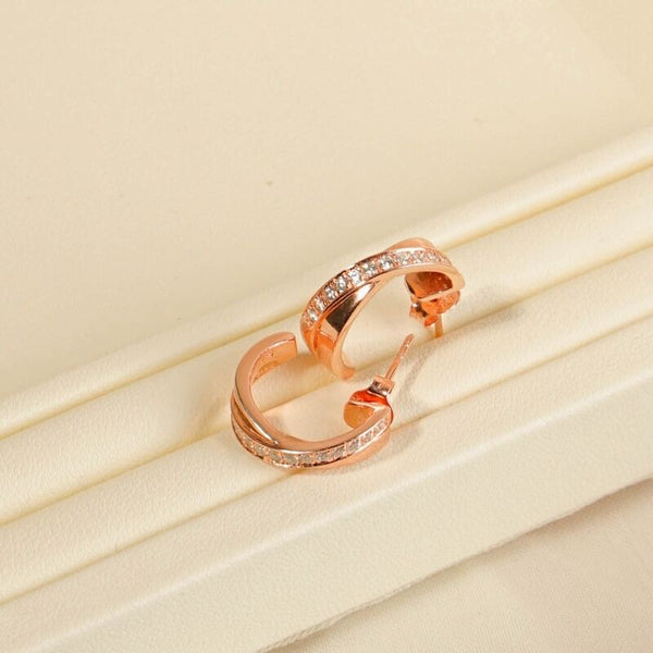 MILLENNE Made For The Night Criss-Crossed Half Cubic Zirconia Rose Gold Hoop Earrings with 925 Sterling Silver