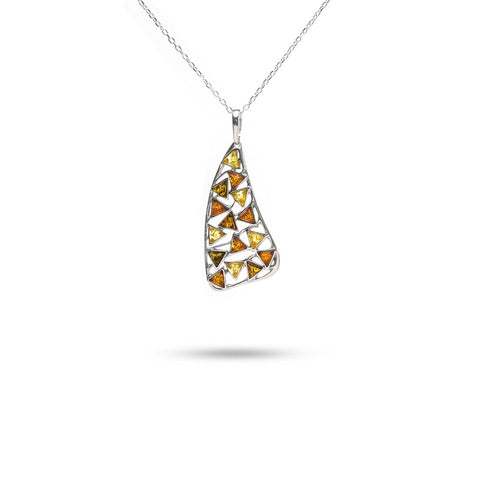 MILLENNE Multifaceted Baltic Amber Mulitple Studded Triangular Silver Pendant with 925 Sterling Silver