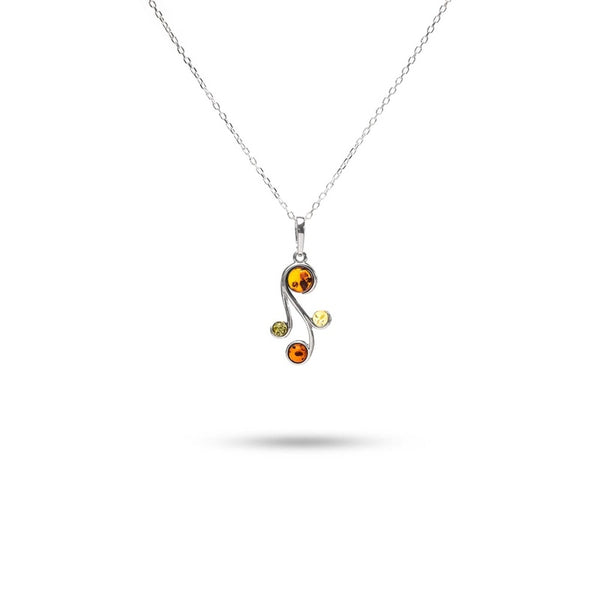 MILLENNE Multifaceted Baltic Amber Curvaceous Silver Pendant with 925 Sterling Silver