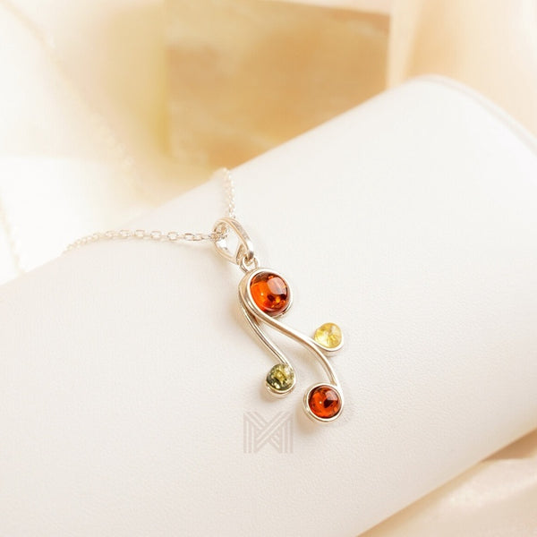 MILLENNE Multifaceted Baltic Amber Curvaceous Silver Pendant with 925 Sterling Silver