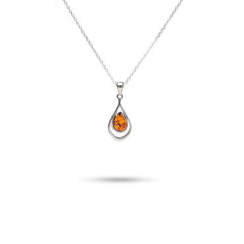 MILLENNE Multifaceted Baltic Amber Nested Drop Silver Pendant with 925 Sterling Silver