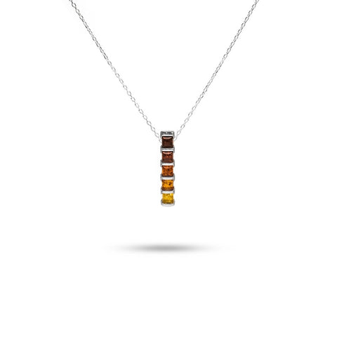 MILLENNE Multifaceted Baltic Amber Bamboo Silver Pendant with 925 Sterling Silver