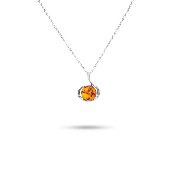 MILLENNE Multifaceted Baltic Amber Globe Disc Silver Pendant with 925 Sterling Silver