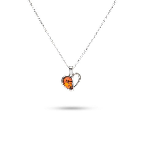 MILLENNE Multifaceted Baltic Amber Half and Half Heart Silver Pendant with 925 Sterling Silver