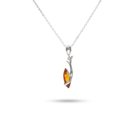 MILLENNE Multifaceted Baltic Amber Driplet Silver Pendant with 925 Sterling Silver