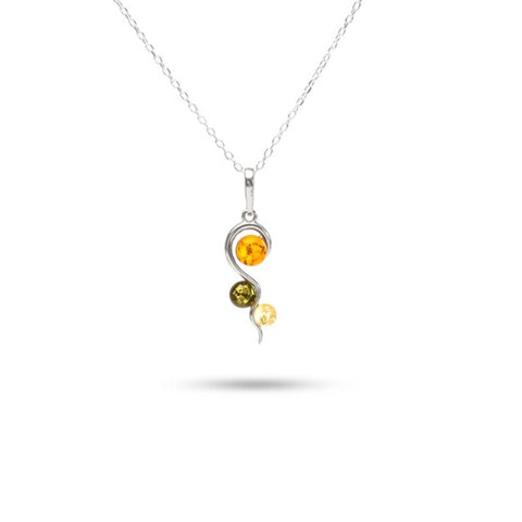 MILLENNE Multifaceted Baltic Amber Tristone Silver Pendant with 925 Sterling Silver