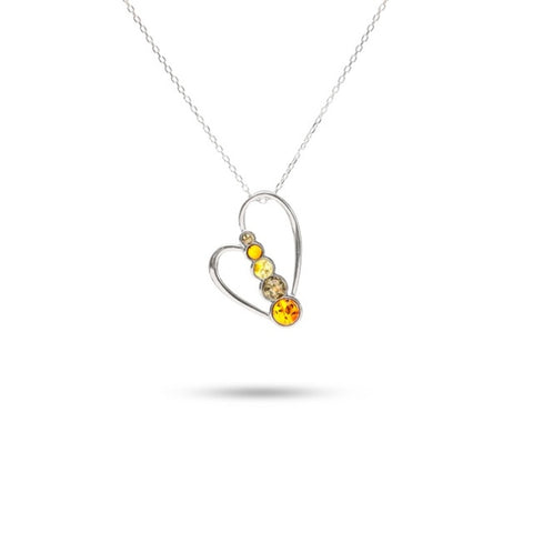 MILLENNE Multifaceted Baltic Amber Multi Stone Heart Silver Pendant with 925 Sterling Silver