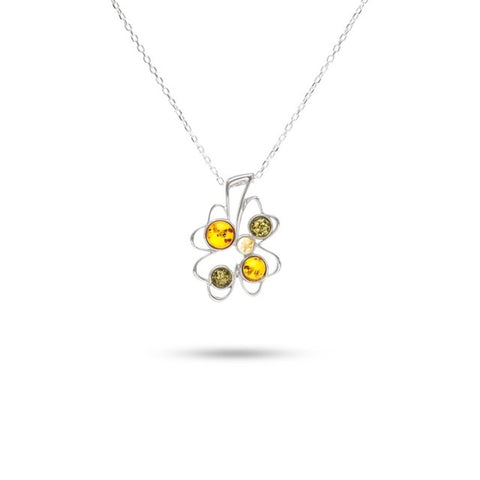 MILLENNE Multifaceted Baltic Amber Multi Stone Lucky Charm Silver Pendant with 925 Sterling Silver