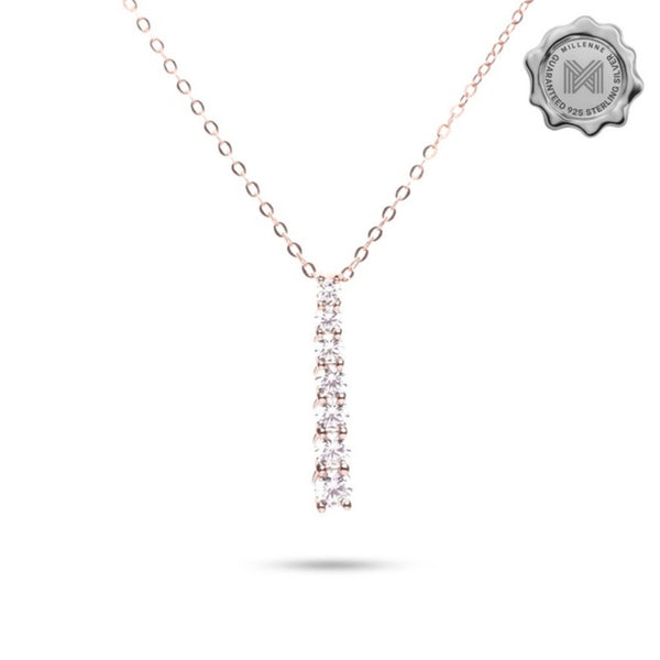 MILLENNE Made For The Night Graduated Diamond Bar Cubic Zirconia Rose Gold Necklace with 925 Sterling Silver