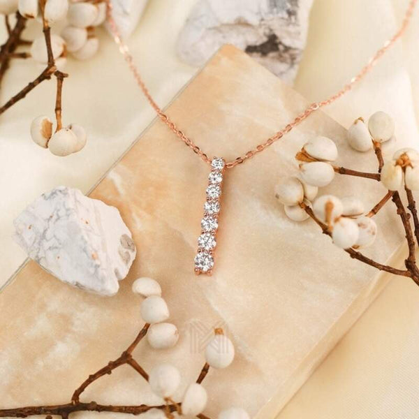 MILLENNE Made For The Night Graduated Diamond Bar Cubic Zirconia Rose Gold Necklace with 925 Sterling Silver