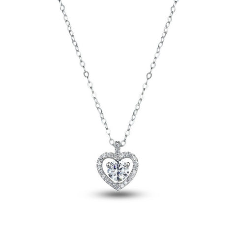 MILLENNE Made For The Night Heart Studded Cubic Zirconia White Gold Necklace with 925 Sterling Silver