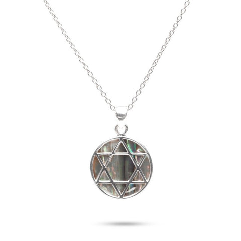 MILLENNE Multifaceted Abalone Shell Star Of David Silver Pendant with 925 Sterling Silver