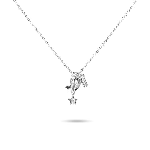 MILLENNE Match The Stars Shooting Star Studded Cubic Zirconia White Gold Necklace with 925 Sterling Silver