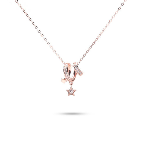 MILLENNE Match The Stars Shooting Star Studded Cubic Zirconia Rose Gold Necklace with 925 Sterling Silver