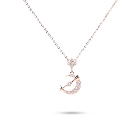 MILLENNE Match The Stars Artemis Studded Cubic Zirconia Rose Gold Necklace with 925 Sterling Silver