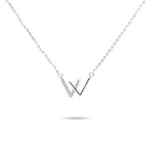 MILLENNE Minimal Studded W Cubic Zirconia White Gold Necklace with 925 Sterling Silver