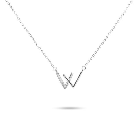 MILLENNE Minimal Studded W Cubic Zirconia White Gold Necklace with 925 Sterling Silver