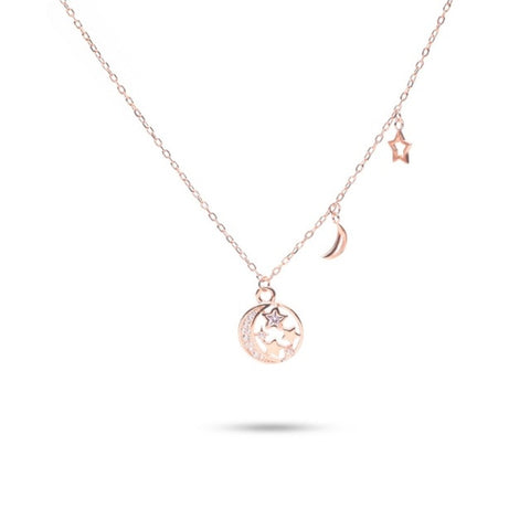 MILLENNE Match The Stars Galaxy Studded Cubic Zirconia Rose Gold Necklace with 925 Sterling Silver