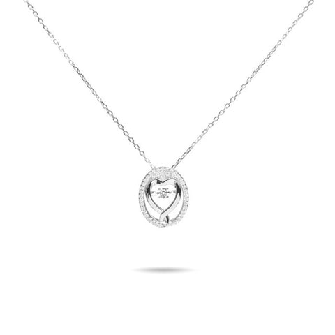 MILLENNE Made For The Night Heart Loop Studded Cubic Zirconia White Gold Necklace with 925 Sterling Silver