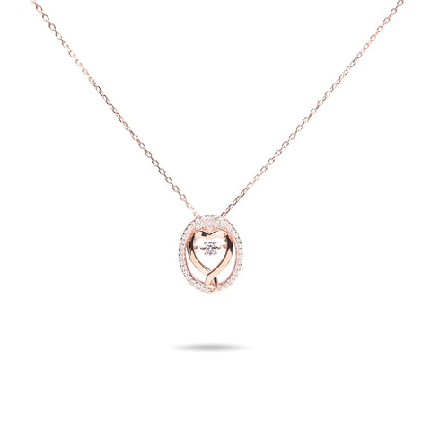 MILLENNE Made For The Night Heart Loop Studded Cubic Zirconia Rose Gold Necklace with 925 Sterling Silver