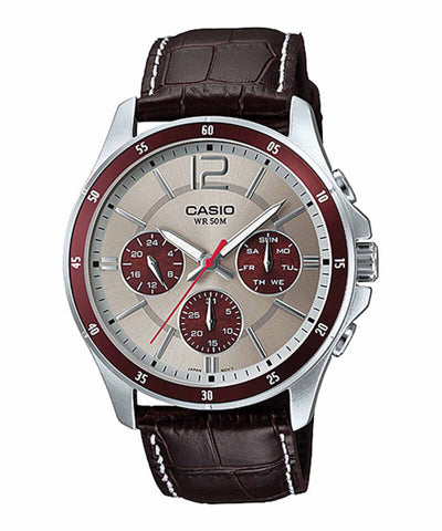 Casio MTP-1374L-7A1V Men's Analog Watch with Brown Genuine Leather Band