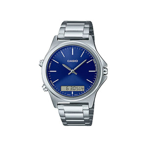 Casio Men's Analog-Digital Watch MTP-VC01D-2E Blue Dial with Stainless Steel Band Watch for Men