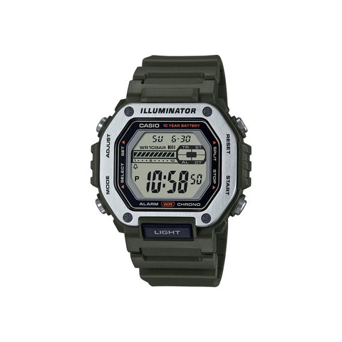 Casio MWD-110H-3AV Men's Digital Watch with Green Resin Band and 10-Year Battery Life