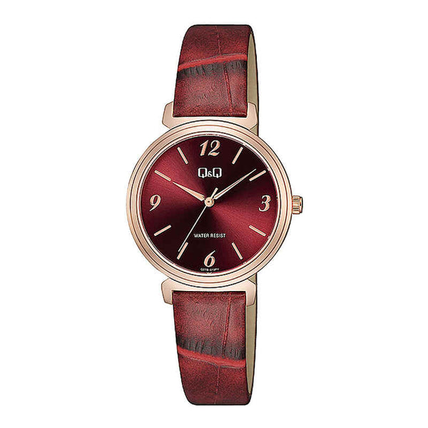 Q&Q Watch by Citizen Q27B-013PY Women Analog Watch with Red Leather Strap