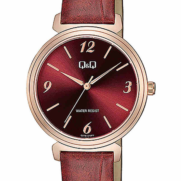 Q&Q Watch by Citizen Q27B-013PY Women Analog Watch with Red Leather Strap