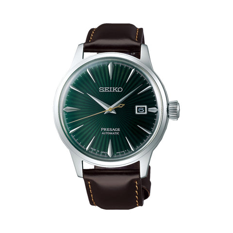 Seiko Presage Cocktail Time Automatic Watch SRPB43 SRPB43J Green Dial Brown Cowhide Leather Band Watch for Men