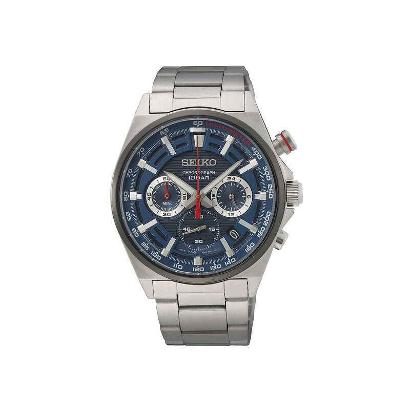 Seiko SSB407P Men's Chronograph Watch Silver Stainless Steel Strap - Tachymeter Quartz Watch