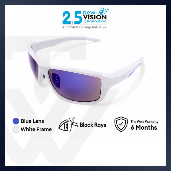 2.5 NVG by Essilor Unisex's Rectangle Frame White Plastic UV Protection Sunglasses