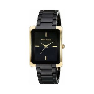 Anne Klein Women's Analog Watch AK-2952BKGB Gold Rectangle Case Black Ceramic Bracelet Watch